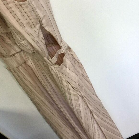 Grade & Gather Womens Medium Midi Dress Cream Tan Lined Slit Back Elastic Waist - Picture 2 of 12